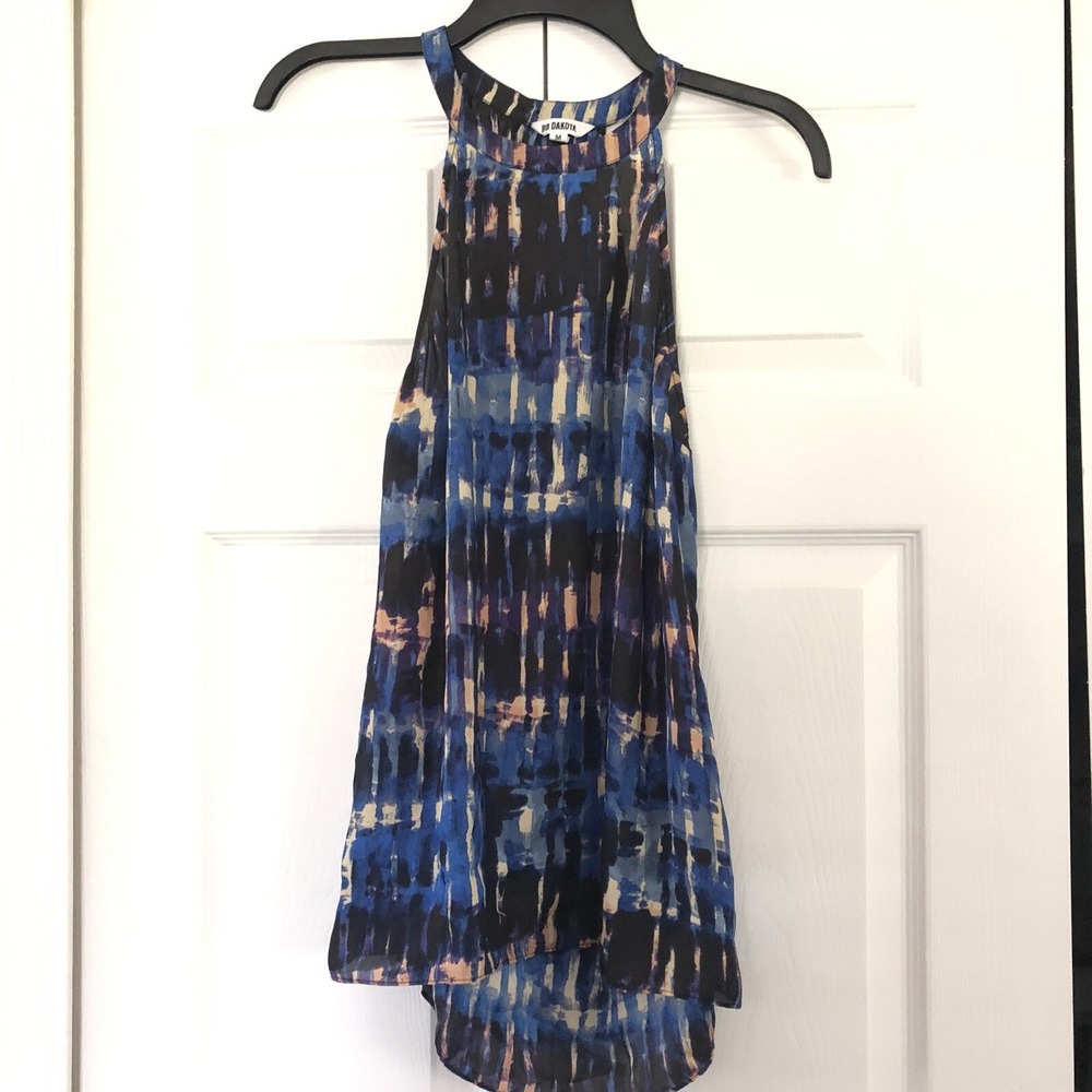 BB Dakota Aubree Colorful Abstract Semi Sheer Swing Halter Top M
